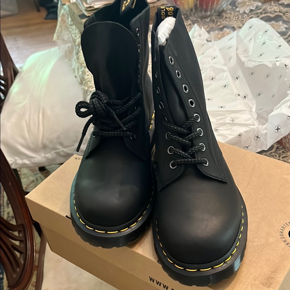 Dr. Martens Pascal Black Waxed Leather Combat Boots